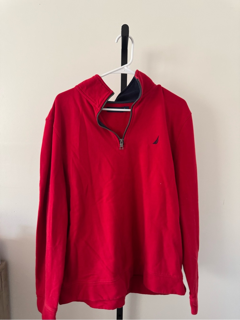 Nautica Men's Red Half-Zip Pullover with Navy Trim